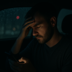 Image depicting vindictive narcissist behaviour, emotional aftermath and chaos.Man in car in isolation and narcissistic rage