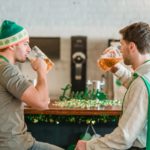 Bromance two guys dressed festively having a beer