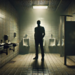 Male Sexual Desire Silhouetted Man in Tiled Bathroom