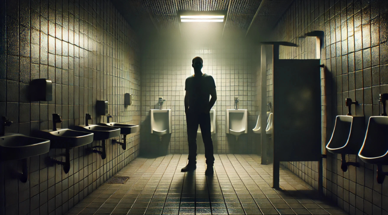 Male Sexual Desire Silhouetted Man in Tiled Bathroom