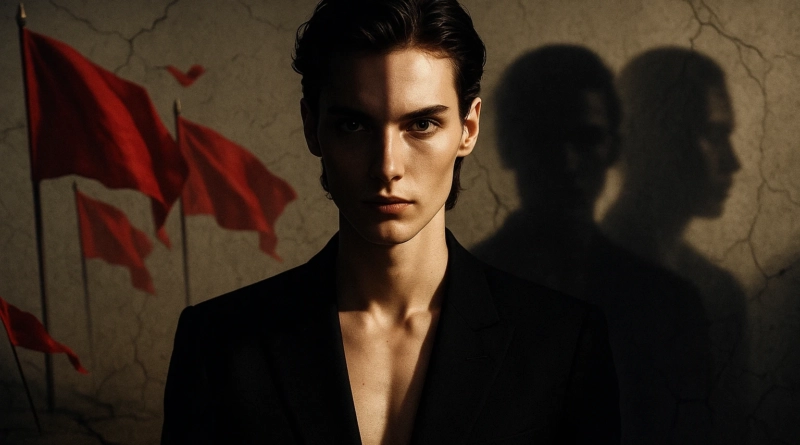 Dark Triad Personality Traits Image Man with Three Faces and Red Flags