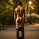 Hot man with pants down on path at night