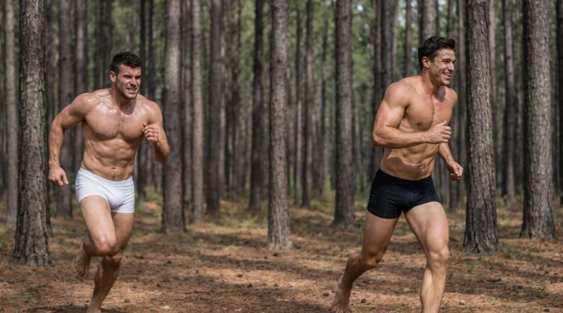 Gay Erotica Stories The Hunt Woodsmen image of Max and Woofie running through forest